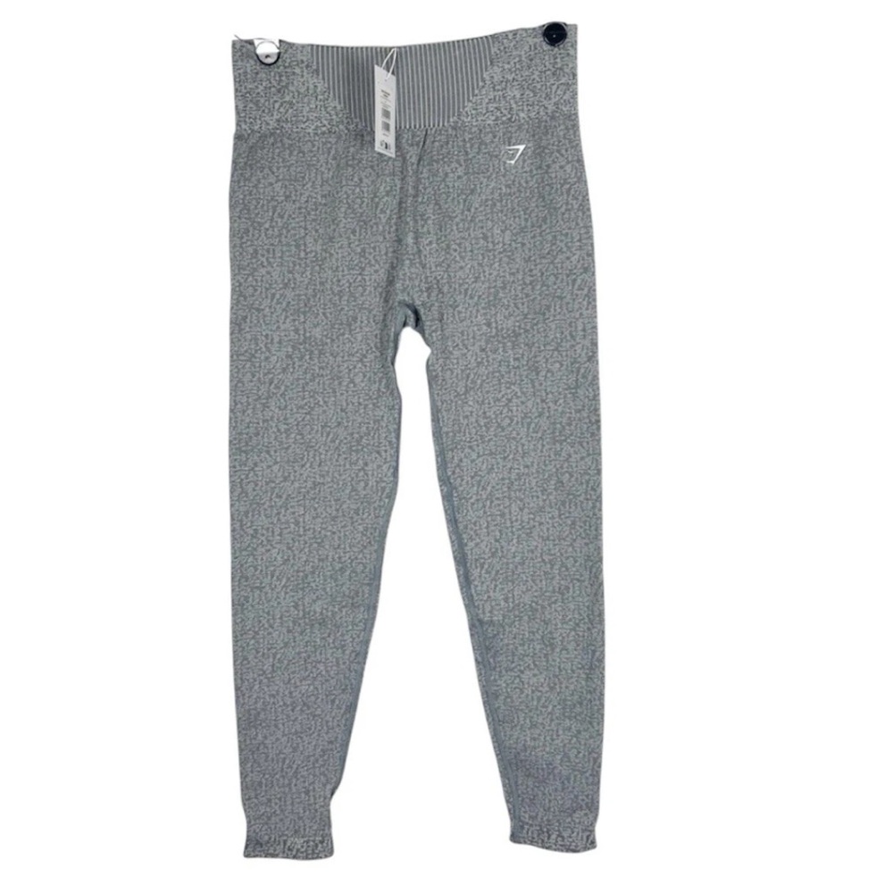Gymshark NWT Marl Seamless Leggings Women's XL Light Gray Ribbed Waist